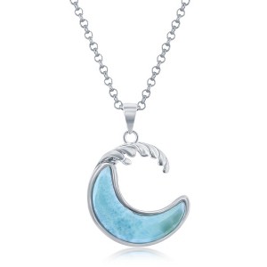Caribbean Treasures Sterling Silver Larimar Wave 18" Pendant Necklace - Blue - 1 of 2