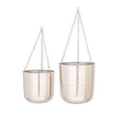 Olivia & May Set of 2 Modern Iron Hanging Urn Planters Silver