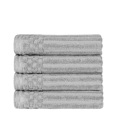 Plush Cotton Ribbed Checkered Border Medium Weight Towel Set by Blue Nile Mills