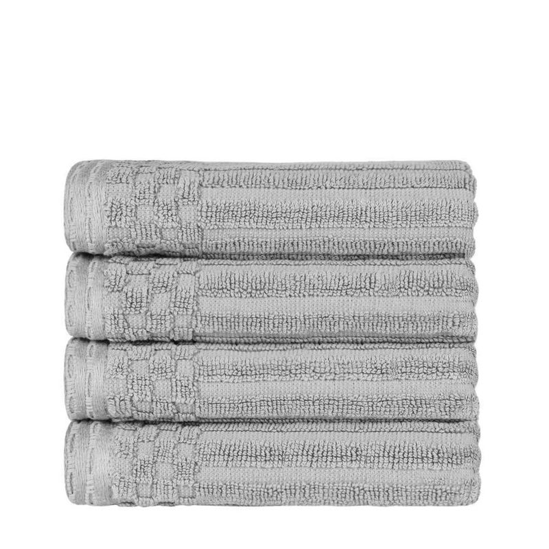 Plush Cotton Ribbed Checkered Border Medium Weight Towel Set by Blue Nile Mills, 1 of 8