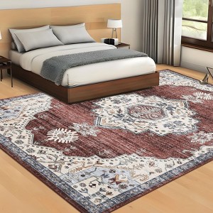 Vintage Oriental Distressed Rug Machine Washable Rug Non Slip Rug - 1 of 4