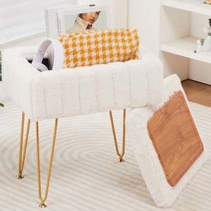 KTMBDW Vanity Stool Chair with Storage, Ottoman Faux Fur Soft Padded Makeup Footstools Seat with 4 Metal Legs for Home Entryway Bedroom - 1 of 4