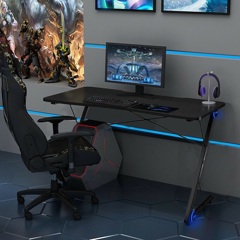 Costway 43.5 inch Gaming Desk Z Shape Office PC Computer Desk Gamer Tables w/ LED Lights, 4 of 11