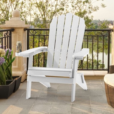Sonkuki Patio Outdoor Folding Plastic Wood Adirondack Chair, Weather Resistant for Lawn, deck and Backyard