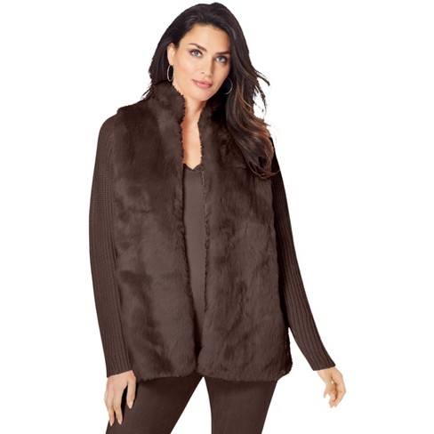 Roaman s Women s Plus Size Faux Fur Cardigan Sweater 34 36 Chocolate Target