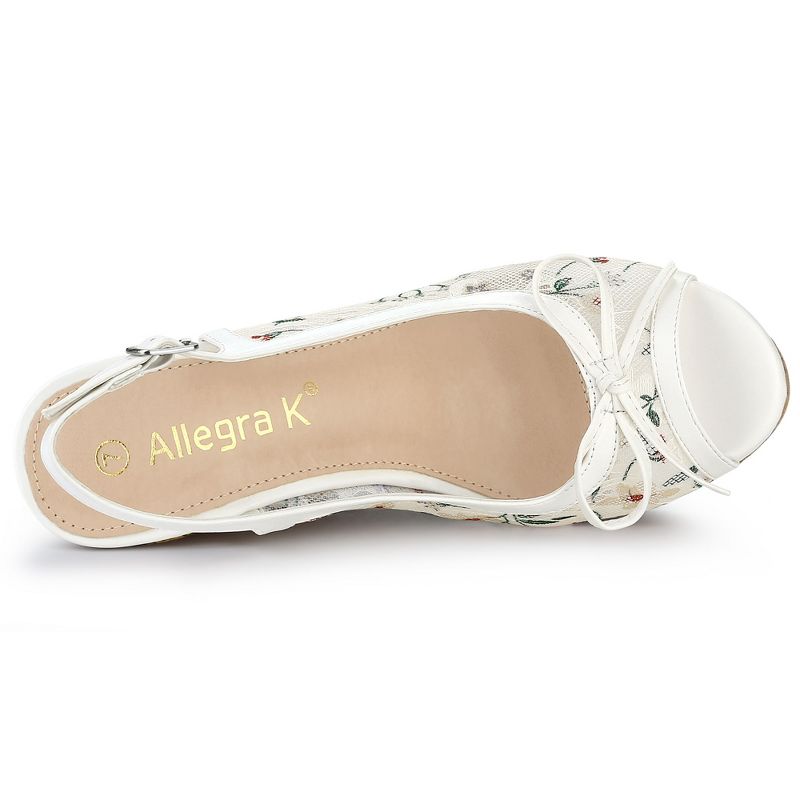 Allegra K Women's Casual Wood Platform Heels Bow Lace Wedge Sandals, 4 of 7