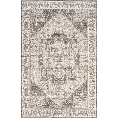 Brielle Brown Vintage Medallion Washable Synthetic Area Rug