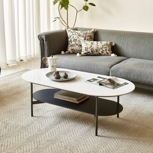 Vynxaria Elegant Ceramic Coffee Table - Double Layer Design with Walnut Finish - 1 of 4