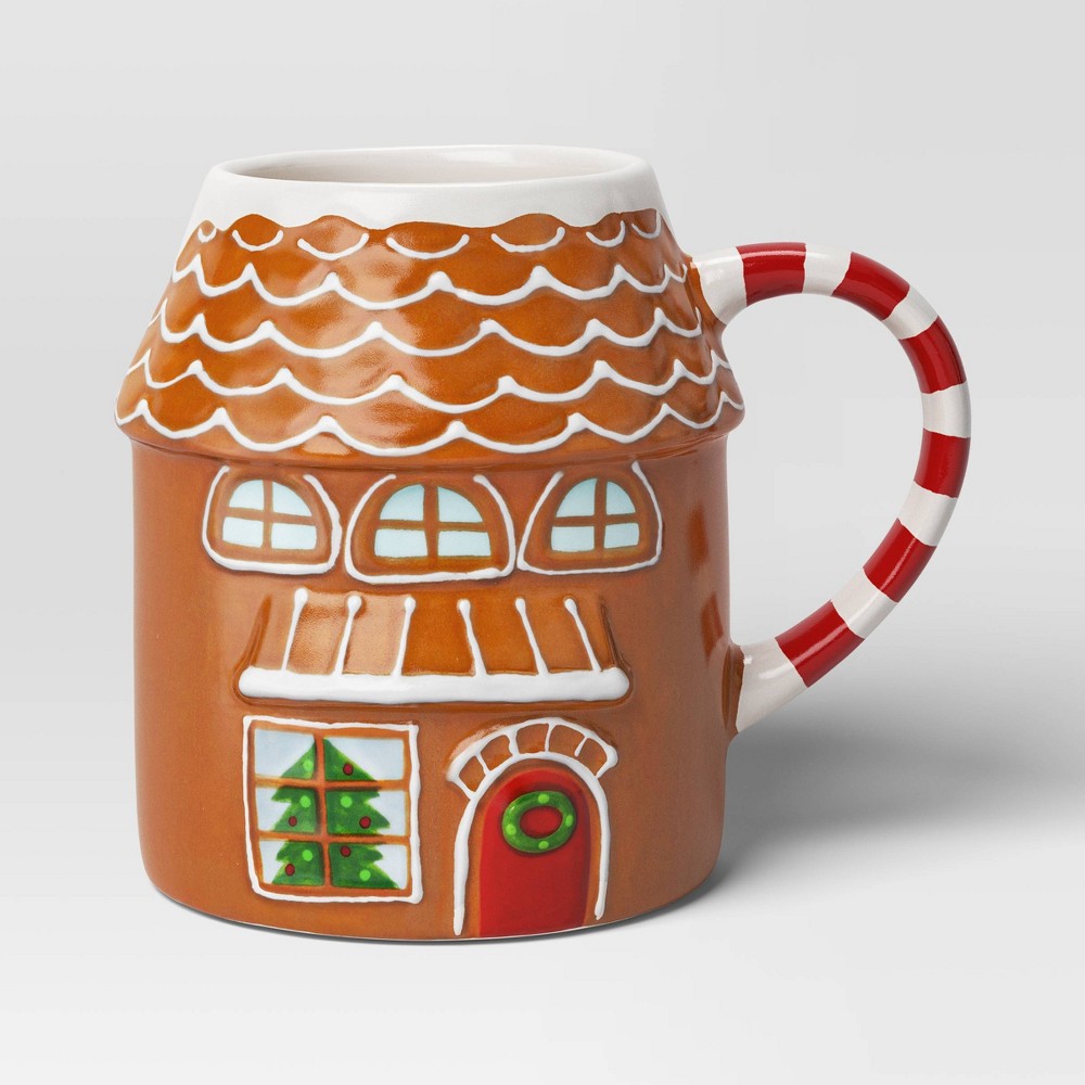 19oz Christmas Earthenware Figural House Mug - Wondershop™: Multicolored, Microwave & Dishwasher Safe, Hot/Cold Beverages