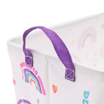 Allure Home Rainbow Hearts Kids' Storage Bin with Purple Handles