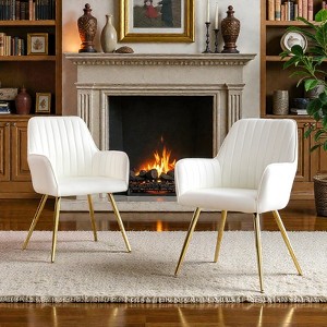 Mshliw Set of 2 Faux Leather Mid-Back Dining Chairs with Gold Plated Metal Legs, Removable Cushions and Ergonomic Support, Set of 2 for Dining - 1 of 4