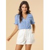 Allegra K Women's Button V Neck Full Placket Short Sleeve Floral Top - 3 of 4