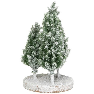 Frosted Trio of Pine Trees on Wood Base - 8"