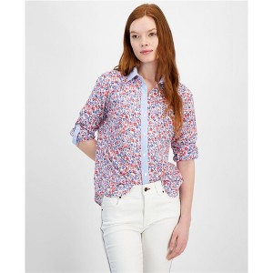 Tommy Hilfiger Womens Floral Print Button Up Shirt, Multicoloured, Medium - 1 of 1