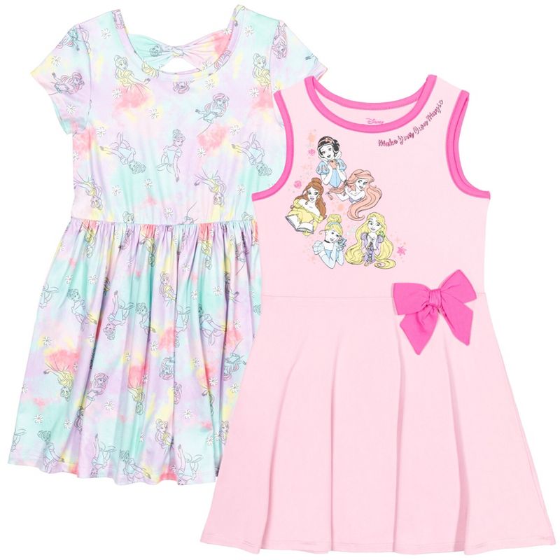 Disney Princess Ariel Snow White Rapunzel Belle Cinderella Big Girls 2 Pack Dresses multicolor / pink , 1 of 7