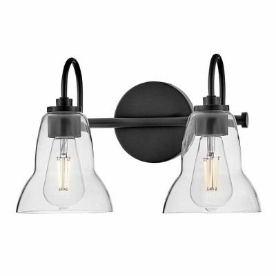 Black Steel Dual Light Vanity with Clear Glass Shades