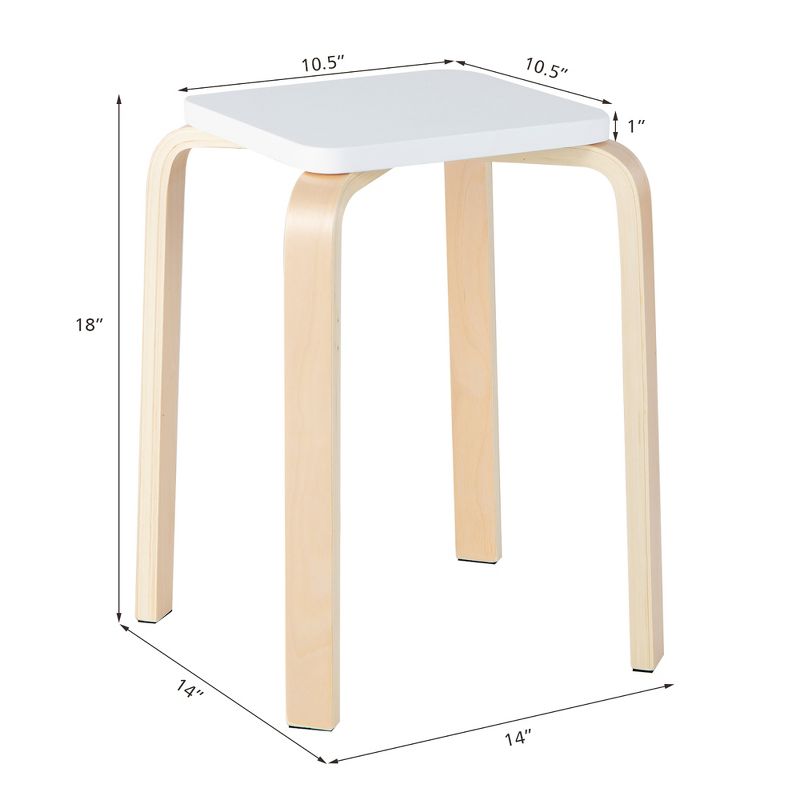 Costway Set of 4 Colorful Square Stools Stackable Wood Stools with Anti-slip Felt Mats, 4 of 11