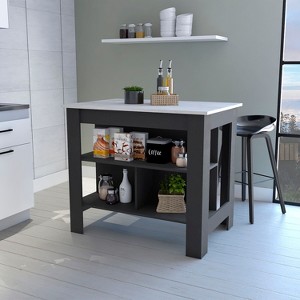 Sapphtopaz Modern Kitchen Island with Concealed Storage Shelves Two-Tone Kitchen Table Microwave Stand Coffee Bar for Kitchen, Dining Room - 1 of 4