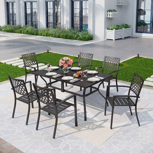 7pc Outdoor Rectangular Table 6 Chairs With Grid Design Black Captiva Designs Iron Construction Uv resistant Target