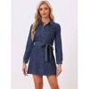 Allegra K Women's Belted Long Sleeves Button Front Denim Shirt Dress - 2 of 4