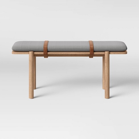 Evertson Modern Strap Bench Gray, Modern Leather Benches