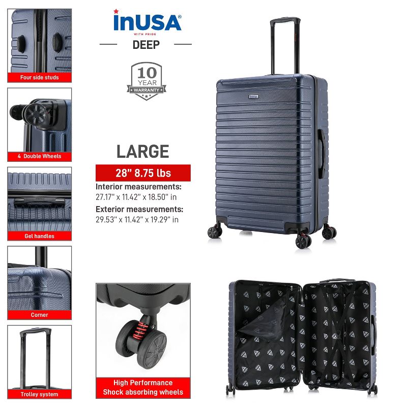 InUSA Deep Lightweight Hardside Large Checked Spinner Suitcase, 3 of 8