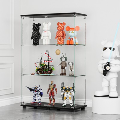 ROOMTEC Glass Display Cabinet, Double Doors, Floor Standing Display Cage, for Living Room Bedroom Office,  Black