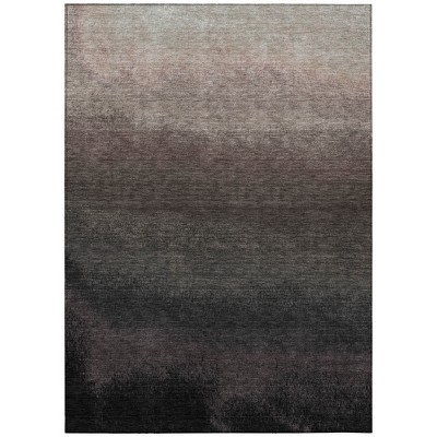 Black And Silver Ombre Washable Indoor Outdoor Area Rug