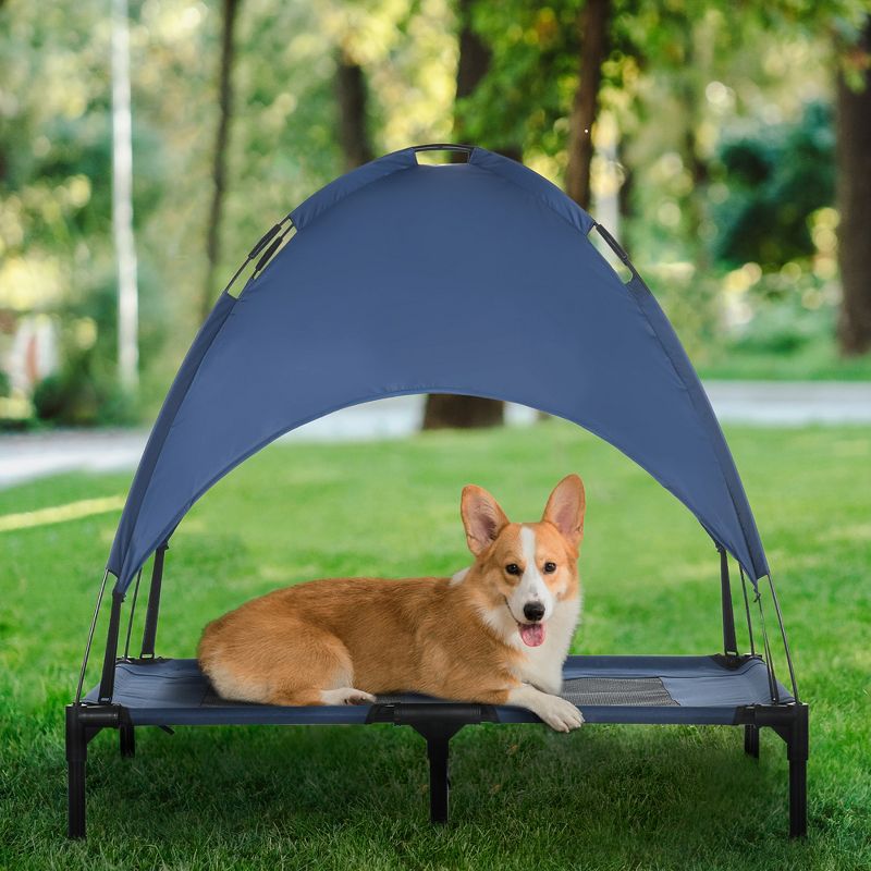 PawHut Elevated Portable Dog Cot Cooling Pet Bed With UV Protection Canopy Shade, 4 of 8