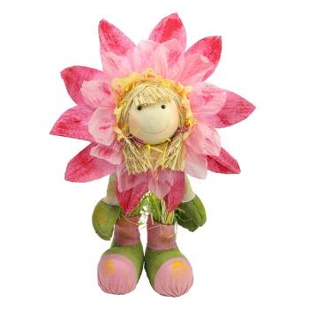 Northlight 29" Pink, Green and Yellow Spring Floral Standing Sunflower Girl Decorative Figure