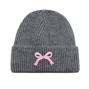 Anna-Kaci Women's Ribbed Knit Beanie Hat with Folded Cuff and Embroidered Bow Detail for Everyday Looks - 1 of 4