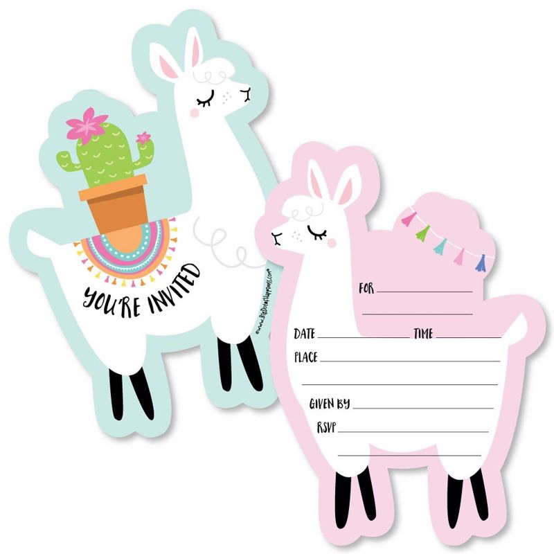 Big Dot of Happiness Whole Llama Fun - Shaped Fill-In Invites - Llama Fiesta Baby Shower or Birthday Party Invite Cards with Envelopes - Set of 12, 1 of 8