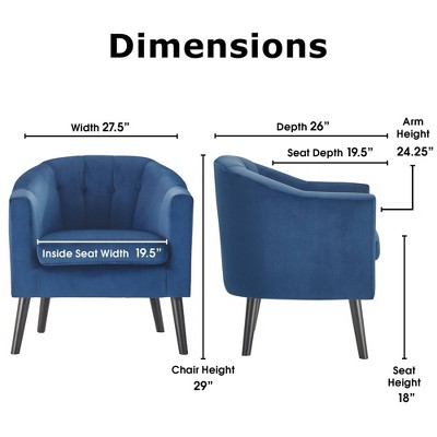 Ivey 28.5" Blue Velvet Barrel Accent Chair