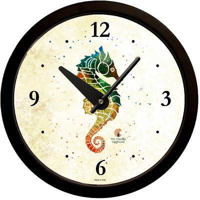 14.5" Artist Series Rich Green Seahorse Decorative Clock Black - The Chicago Lighthouse
