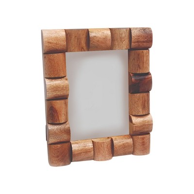 HomeRoots 5" x 7" Brown Geometric Solid Wood Tabletop Picture Frame with Mat