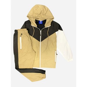 Men’s Colorful Hooded Windbreaker Sweatsuit Meshed Lined Nylon Water Repellent GYM Outfit - 1 of 4