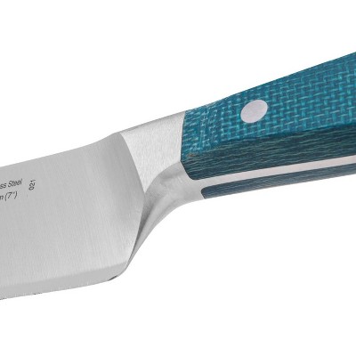 Arcos Brooklyn Rocking Santoku Knife Blue: 7" Stainless Steel Blade, Resin Handle, Forged Construction, Hand Wash