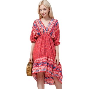 Anna-Kaci Women's Mixed Print Asymmetrical Hem Dress - 1 of 4