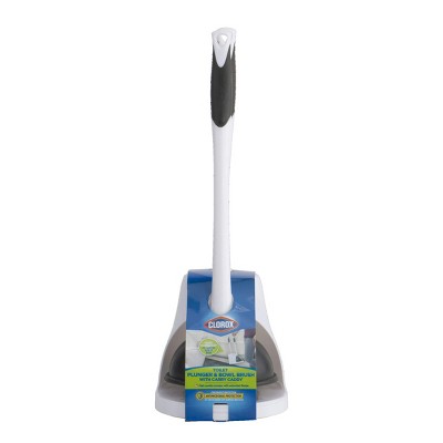White and Black Toilet Plunger and Brush Set with Caddy