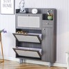 Vynxaria Modern Minimalist Japanese Rattan Shoe Cabinet, Gray Wood Grain, Compact Design - 2 of 4