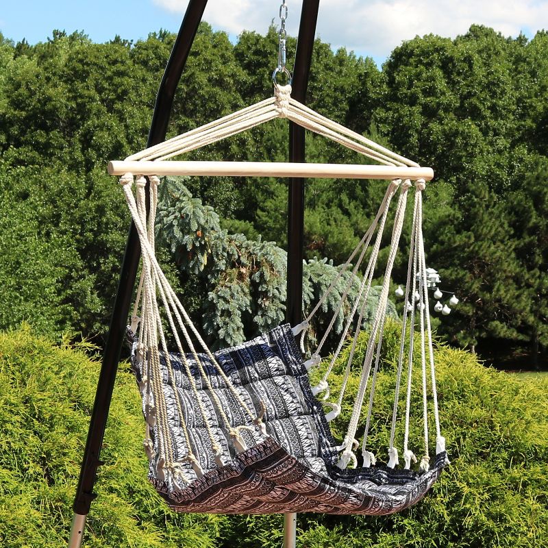 Sunnydaze Outdoor Polycotton Fabric Padded Hanging Hammock Chair with Hardwood Spreader Bar - Boho Print, 3 of 11