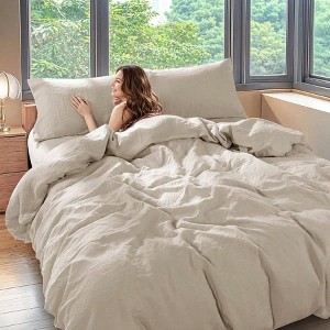 100 Linen King Duvet Cover Set, Luxury Flax Linen with Zipper Corner Ties - 1 of 4