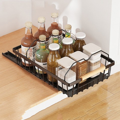 WhizMax Pull Out Cabinet Organizer, No Drill Pull Out Shelves For Cabinets Multifunctional Sliding Mesh Cabinet Basket For Kitchen Pantry Bathroom Bedroom