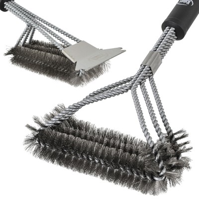 Dyna-glo 18 Flat Top Grill Brush With Palmyra Bristles And Stainless Steel  Scraper - Black : Target