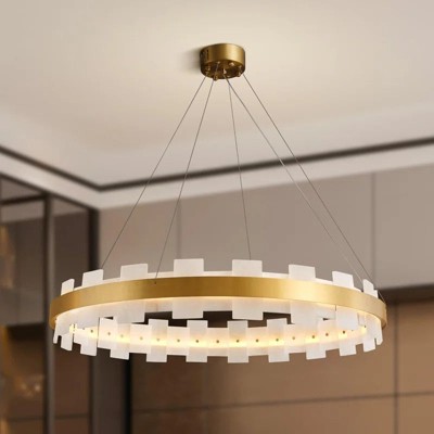 20-31" Led Kitchen Island Alabaster Round Gold Chandelier