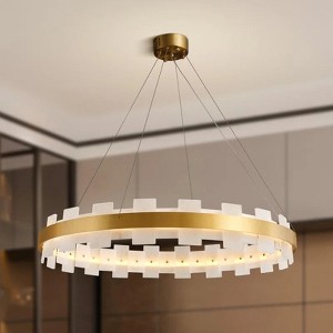 20-31" Led Kitchen Island Alabaster Round Gold Chandelier - 1 of 4