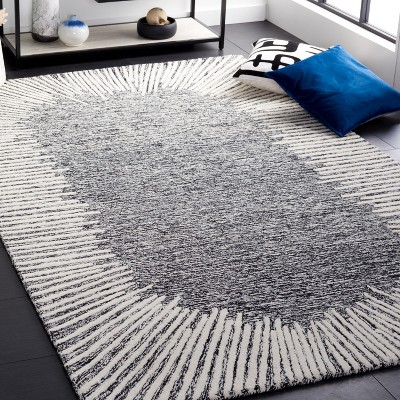 Black and Ivory Abstract Handmade Wool Tufted Rug, 8' x 10'