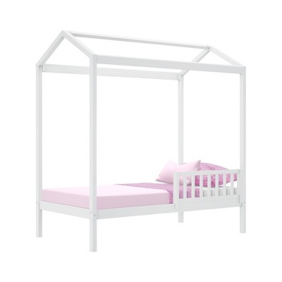 Max & Lily Twin House Bed with Single Guard Rail, White