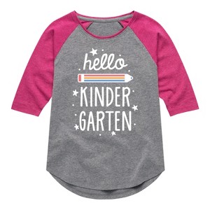 Girls' - Instant Message - Hello Kindergarten Shirt Tail Raglan Graphic T-shirt - 1 of 4