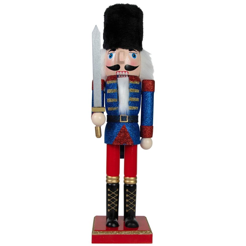 Northlight 14.25" Blue and Red Glittered Christmas Nutcracker Soldier with Sword, 1 of 6